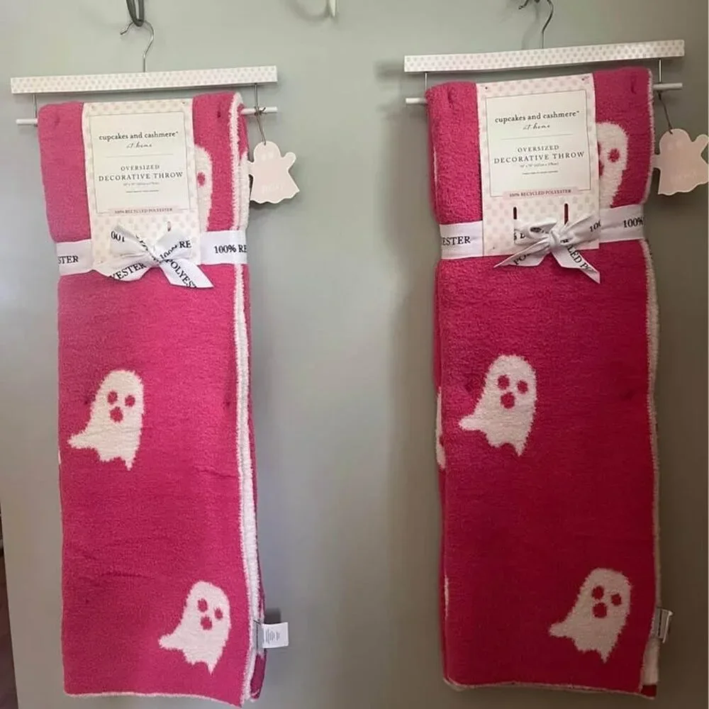 Cupcakes and Cashmere Viral Ghost Blanket - Pink and White Reversible - Set of 2